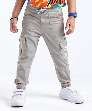 Babyhug Cotton Spandex Full Length Solid Color Trouser - Grey
