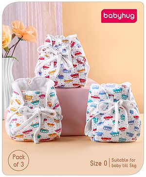 Babyhug 100% Cotton Dry Feel Langots With Vehicle Print Size 0  Pack of 3 - White