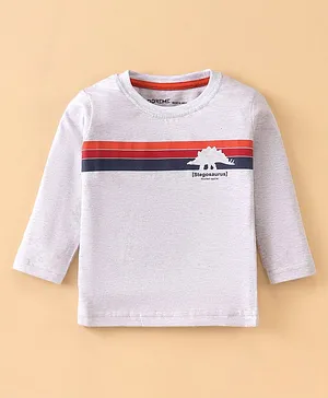 Doreme Single Jersey Full Sleeves T-Shirt With Striped & Dino Print - Grey