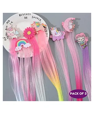 Puchku Girls Colorful Braiding Long Hair Extensions for Kids Unicorn Hair Clips Cute Pack of 3 - Random Design