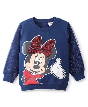 Babyhug 100% Cotton Knit Full Sleeves Minnie Mouse Graphics with Mesh & Sequins Detailing Sweatshirt - Navy Blue