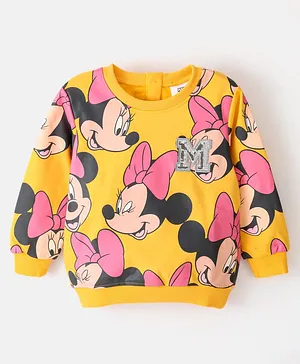 Babyhug Cotton Knit Full Sleeves Minnie Mouse Graphics Printed Sweatshirt - Mustard Yellow