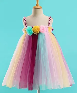 Enfance Sleeveless Braided Strap Detailed & Floral Neckline Embellished A Line Dress - Lavender