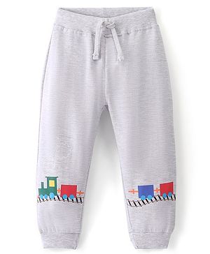 Babyhug Cotton Looper Knit Full Length Lounge Pant Train Print - Grey