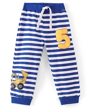Babyhug Cotton Full Length Lounge Pant Stripes & Truck Print- Blue