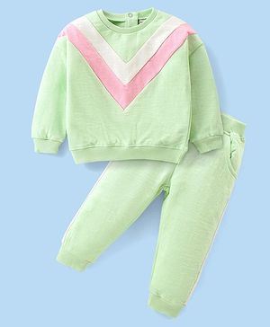 Babyhug Full Sleeves Color Block Top & Lounge Pant - Green & Pink