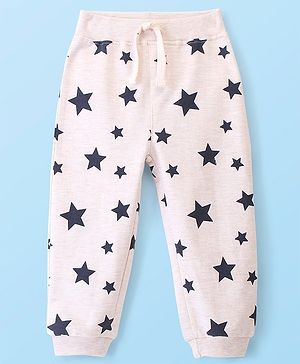 Babyhug Cotton Looper Knit Full Length Lounge Pant Stars Printed - Grey