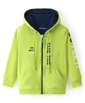 Pine Kids Full Sleeves Front Open Hooded Biowashed Sweat Jacket - Lime Punch