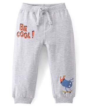 Babyhug Cotton Looper Full Length Lounge Pant Monster on Skateboard Print - Grey