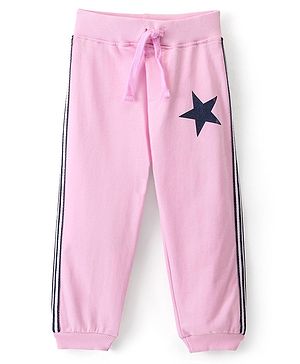 Babyhug Cotton Looper Knit Full Length Star Printed Lounge Pant - Pink
