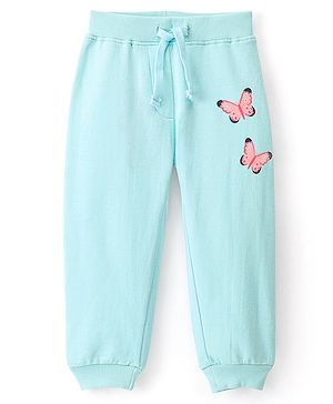 Babyhug Cotton Looper Knit Full Length Butterfly Printed Lounge Pant - Mint Blue