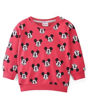 Babyhug Cotton Knit Full Sleeves Sweatshirt Mickey Mouse Print - Red