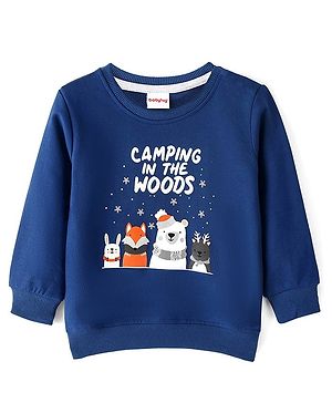 Babyhug Cotton Knit Full Sleeves Text & Animal Graphics Sweatshirt - Blue