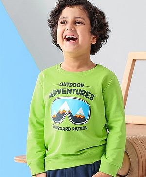 Babyhug Cotton Full Sleeves Sweatshirt With Mountain Graphics Print - Green