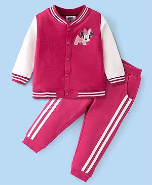 Babyhug Cotton Knit Full Sleeves Top & Lounge Pant Set Sequin Detailing - Pink