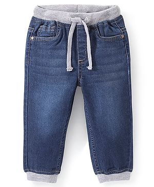 Babyhug Full Length Solid Colour  Stretchable Joggers - Blue