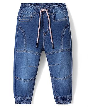 Babyhug Denim Full Length With Stretch Joggers Solid Colour - Blue