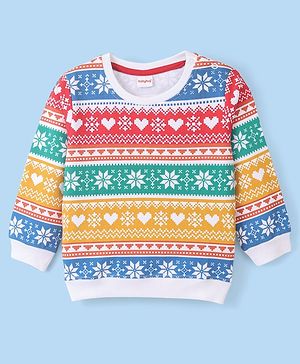 Babyhug 100% Cotton Knit Full Sleeves Snowflakes Printed Sweatshirt - Multicolour