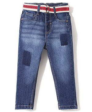 Babyhug Denim Full Length Washed Stretchable Jeans - Blue