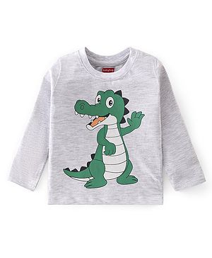 Babyhug 100% Cotton Knit Full Sleeves T-Shirt with Dino Graphics - White