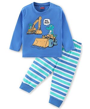 Babyhug Cotton Knit Full Sleeves Night Suit Dino Print - Blue