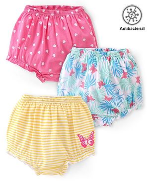 Babyhug 100% Cotton Antibacterial Printed Bloomers Pack of 3 - Pink Blue & Yellow