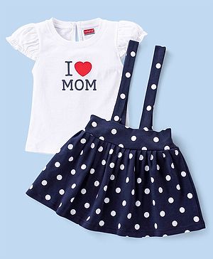 Babyhug 100% Cotton Knit Skirt with Half Sleeves Text Print Inner Tee - Blue