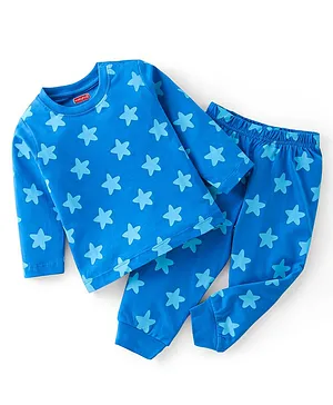 Babyhug Cotton Single Jersey Knit Full Sleeves Night Suit Star Print - Blue