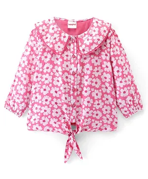 Babyhug 100% Rayon Woven Full Sleeves Floral  Printed Top with Frill & Lace Detailing - Pink