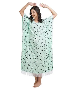 KOI SLEEPWEAR Batwing Half Sleeves All Over Bow Printed Maternity Kaftan Dress - Green