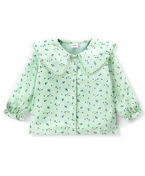 Babyhug Rayon Woven Full Sleeves Floral Printed with Frill & Lace Detailing Top - Mint