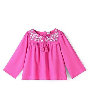 Babyhug 100% Rayon Full Sleeves Top With Embroidery & Tassel Detailing - Fuchsia