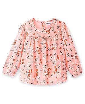 Babyhug Rayon Woven Full Sleeves Top With Floral Print - Orange