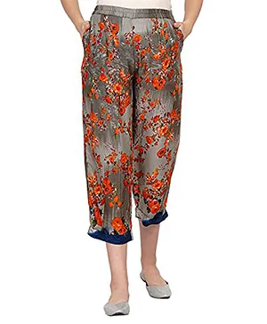 Side Knot Floral Printed Maternity Trouser - Grey