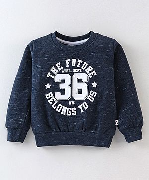 Simply Fleece Full Sleeves Sweatshirt With Text Print - Navy Blue