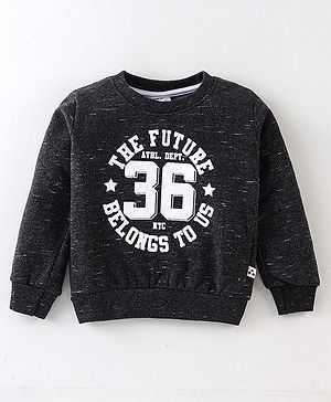 Simply Fleece Full Sleeves Sweatshirt With Text Print - Black