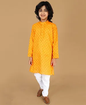 VESHAM Full Sleeves Woven Motif Detailed Kurta And Pajama - Yellow