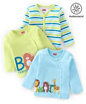 Babyhug 100% Cotton Antibacterial Vest Bear Print Pack of 3 - Multicolour