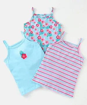 Babyhug Sleeveless Slips Striped & Floral Print Pack of 3 - Blue