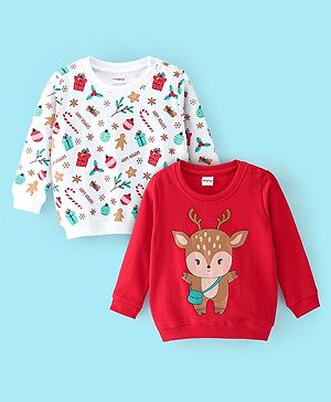 Babyhug 100% Cotton Knit Full Sleeves Sweatshirt with Graphics Pack of 2 - White & Red