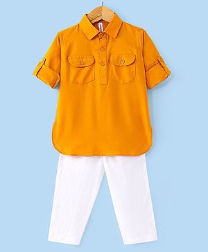 Babyhug Full Sleeves Solid Pathani Kurta & Pyjama Set - Yellow