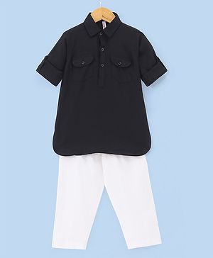 Babyhug Full Sleeves Solid Pathani Kurta & Pyjama Set - Black