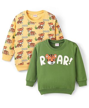 Babyhug 100% Cotton Knit Full Sleeves Sweatshirt With Tiger Graphics Pack Of 2 - Green & Yellow
