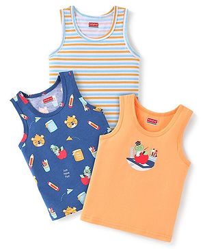 Babyhug 100% Cotton Knit Sleeveless Striped Sando Pack of 3 - Multicolour