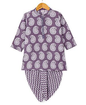 Babyhug 100% Cotton Woven Full Sleeves Kolka Printed  Kurta Dhoti  Set - Purple