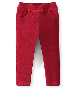 Babyhug Full Length Cotton Knit Corduroy Jeggings - Red
