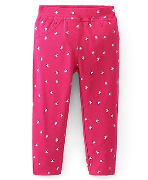 Babyhug Cotton Knit Full Length Stars Printed Jeggings - Pink