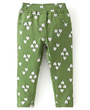 Babyhug Cotton Knit Full Length Heart Printed Jeggings - Green