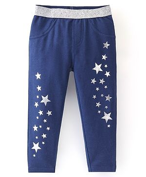 Babyhug Cotton Full Length Jegging With Star Print - Blue