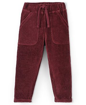 Babyhug Cotton Knit Full Length Corduroy Pant Solid Color - Maroon